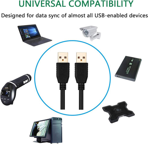 Tan QY USB A to A Male Cable 65Ft - USB Male to Male Double End Cord with Gold-Plated Connector