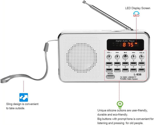 Docooler L-938 3W MP3 1.5 Inch MMC Mini FM Radio Digital Portable Stereo Speaker Audio Player High Fidelity Sound