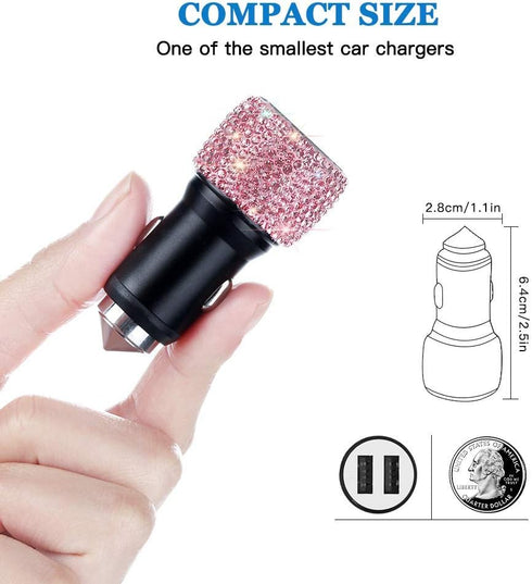 Dual USB Car Charger,SAVORI Car Adapter Bling Bling Rhinestones Crystal Car Decorations for Fast Charging Car Decors for iPhone Xs Max X Plus, iPad Pro/Mini, Samsung
