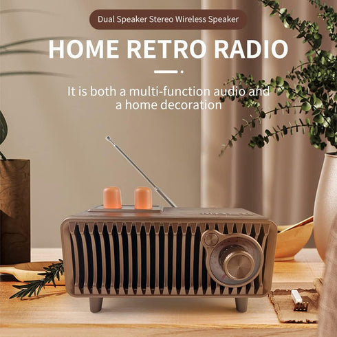 Retro Bluetooth Speaker, Vintage Radio Walnut Wood Rotary FM Radio, 20W Dual Speakers Stereo, U Disk/TF Card/Aux Music