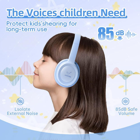 Kids Bluetooth Headphones, Wireless Over-Ear Headphones with 85dB Volume Limiter, 30H Playtime, Adjustable Headband