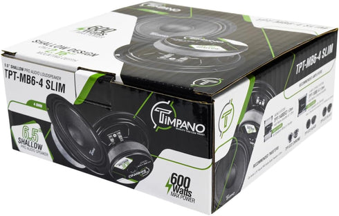 Timpano 6.5 Inch Shallow Car Speaker, 600 Watts TPT-MB6-4 SLIM Profile 4 Ohm, Compact for Doors, Single