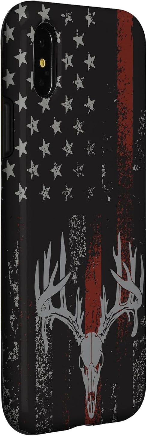iPhone X/XS Case, American Flag Whitetail Deer Buck Hunting USA FLAG Hunter