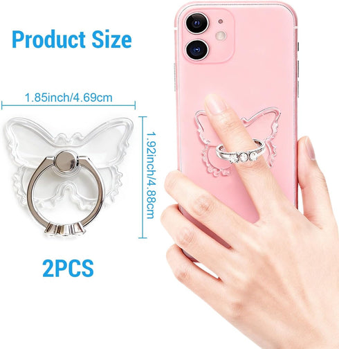 Kinizuxi 2PcsTransparent Diamonds,360Rotation Phone Ring Holder Grip, Clear Butterfly Cell Phone Ring Holder Stand