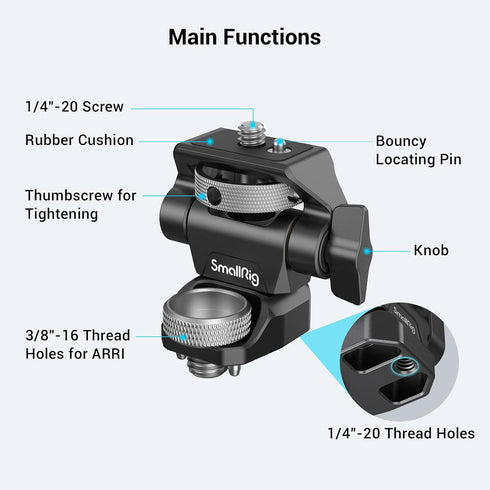 SmallRig Adjustable Camera Monitor Mount for ARRI-Style, 360° Swivel & 180° Tilt Monitor Holder, 2903B
