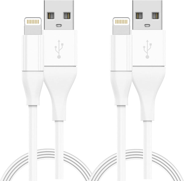 TALK WORKS 6' Lightning Cable Chargers, MFI Certified, for iPhone 14/13/12 (Pack of 2, White) - Fast Charging Cords.
