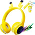 Yellow Kids Bluetooth Headphones, Cartoon Wireless Headphone with Microphone, Volume Reduced Foldable Headset for Travel