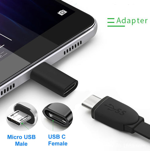 USB C to Micro USB Adapter, Black Type C Female to Micro USB Male Compatible with Samsung Galaxy S7/S6/S5/S4/S3, Note