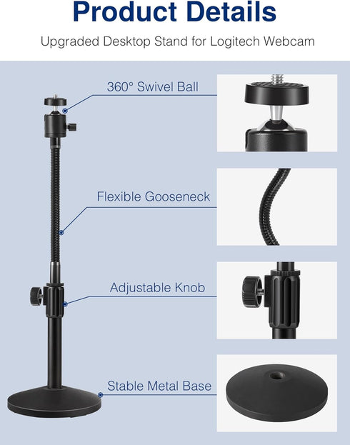 Puroma Webcam Stand - Goose-Neck Mount Stand for Logitech Webcam C922, C930e, C920S, C920, C615 with 1/4" Thread
