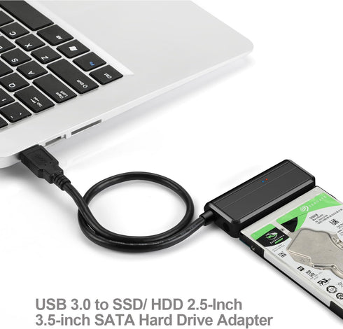 SATA to USB 3.0 Adapter, USB to SATA III Cable External Hard Drive Converter for 2.5 3.5 inch HDD/SSD Data Transfer Support UASP includes 12V/2A Power Adapter, Black