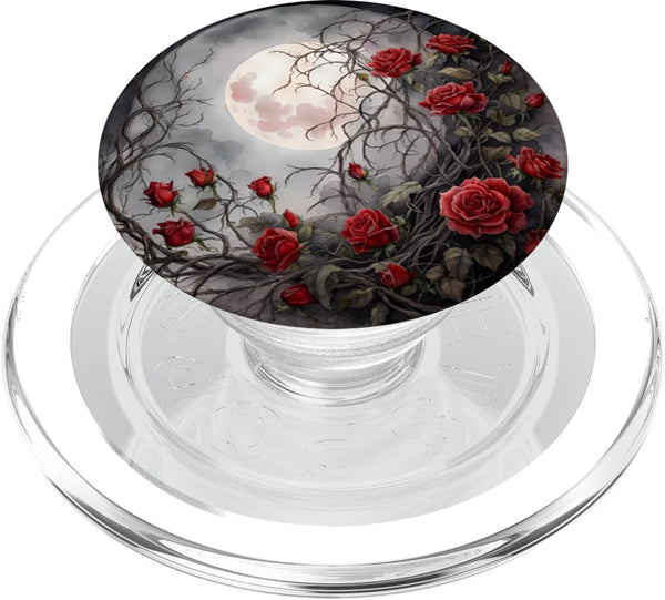 Gothic Moon Red Rose Flowers Night Floral PopSockets MagSafe PopGrip for iPhone