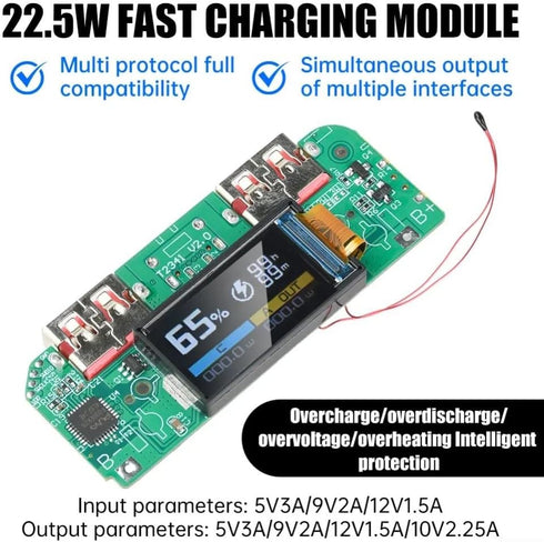 Generic 22.5W USB Fast Charging Step-Down Converter Power Bank Module with PD QC FCP VOOC Protocols Type-C and Dual USB