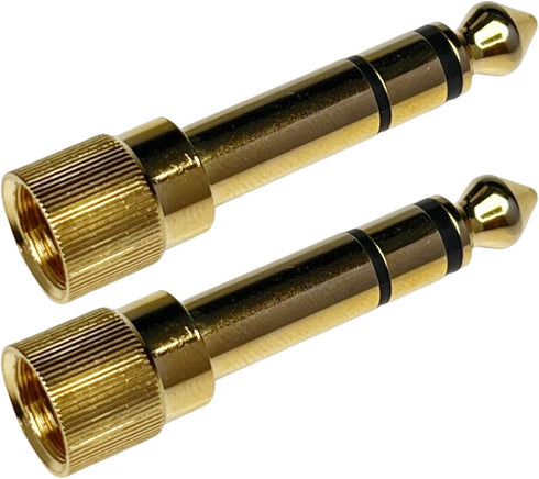 CESS 2-Pack 1/4" Stereo Phone Screw-On Adapter - Male 1/8" to Male 1/4" - 3.5mm Stereo to 6.35mm Stereo