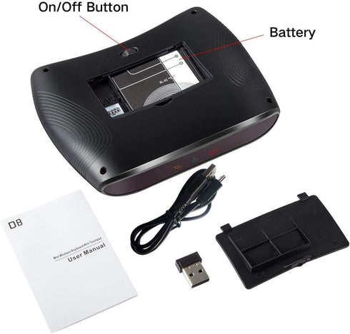 Mini Bluetooth Keyboard D8, Rechargeable Wireless Keyboard with Touchpad, Backlit Handheld Remote, 2.4G WiFi/BT4.2 for