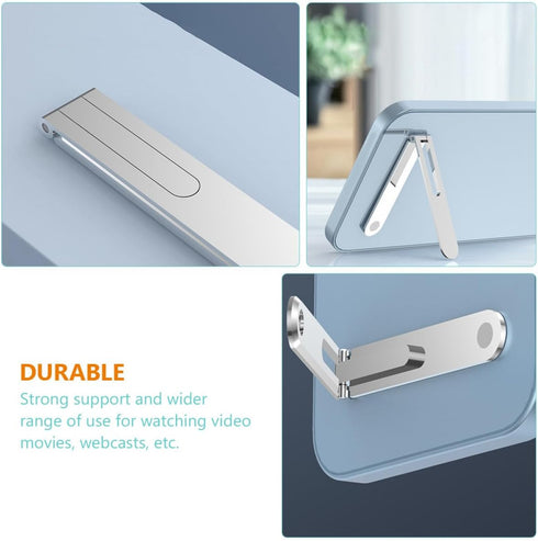 POPETPOP Portable Foldable Zinc Alloy Phone Stand Desktop Mobile Phone Bracket Silver Compact Cellphone Holder for Home