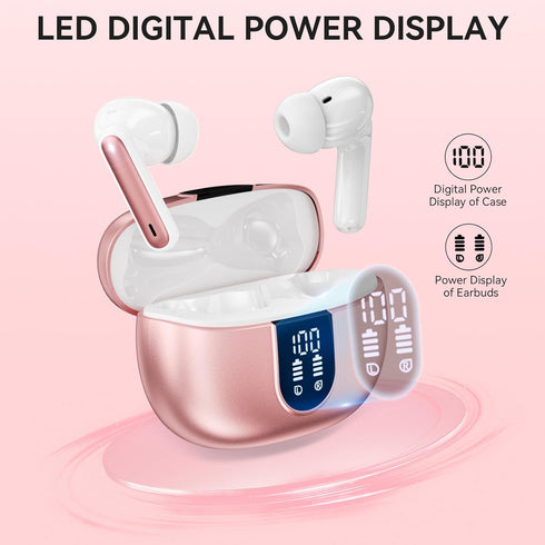 Wireless Earbuds, Bluetooth 5.3 Headphones, 40Hrs Playtime, IP7 Waterproof, Deep Bass Stereo, LED Power Display, Call