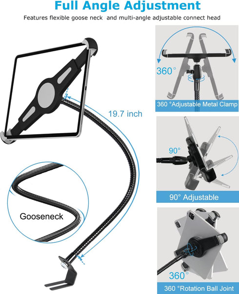 woleyi 1/4'' (9.5-14.5) Car Seat Rail Tablet Mount for Truck, Aluminum Gooseneck Car Floor Bolt Tablet Holder Camera