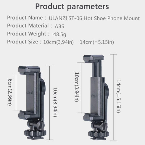 ULANZI ST-06 Camera Hot Shoe Phone Holder, Flexible Tripod Mount Adapter with Cold Shoe for Microphone LED Light
