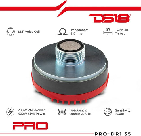DS18 PRO-DR1.35 1.35” High Temperature Kapton Voice Coil Screw-On Tweeter - 400 Watts Max Power, 8 OHMS, Set of 1