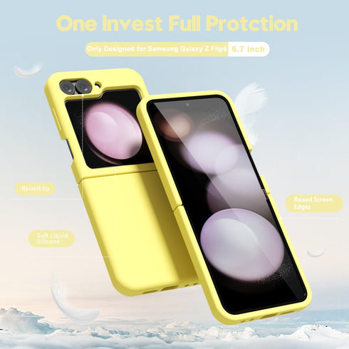 oakxco Liquid Silicone Phone Case for Samsung Galaxy Z Flip 6, Thin Slim Soft Rubber Gel Cover for Women - Yellow