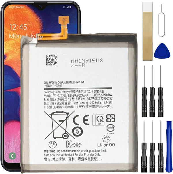 WUHAO Replacement Battery for Samsung Galaxy A10e - Upgraded EB-BA202ABU with Adhesive Tape Tool Kit