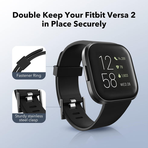 2 Pack Waterproof Bands Compatible with Fitbit Versa 2, Classic Soft Sports Replacement Wristbands for Women Men (Large