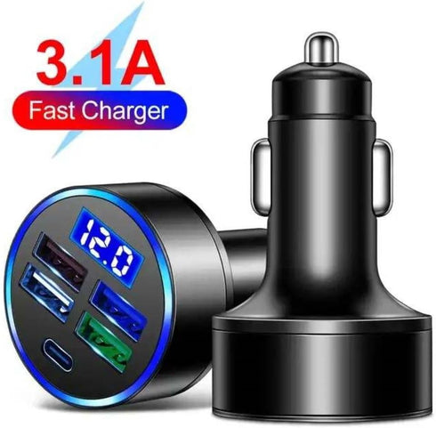 5 Port Car Charger Cigarette Lighter USB Charger, LED Voltage Monitor (4USB+PD) Adapter Compatible with
