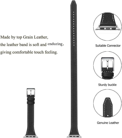Bestig Bands Compatible with Apple Watch Band 40mm 41mm 38mm 42mm, Genuine Leather Double Tour Slim Strap