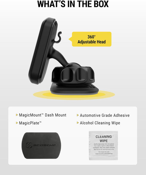 Scosche MAGDM2 MagicMount Magnetic Car Phone Mount, 360° Adjustable Magnet Head, Universal Holder