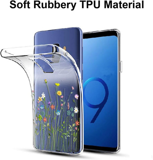 Unov Clear Case for Galaxy S9 Plus, Slim Soft TPU Floral Pattern Protective Back Cover (Flower Bouquet)