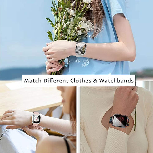 8 Pack Case Compatible for Apple Watch SE Series 6 5 4 3 2, Hard PC Flowers Case with Tempered Glass Protectors