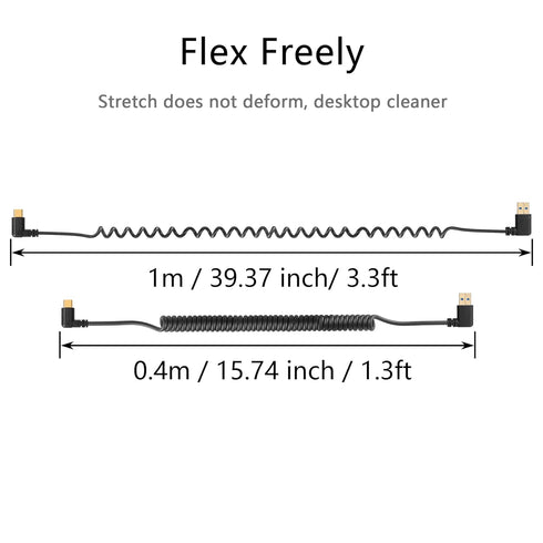 SinLoon 90 Degree Retractable USB Type C Spring Cable, 5Gbps USB3.0 to USB C for Phone, Tablet, Other Devices (Right)