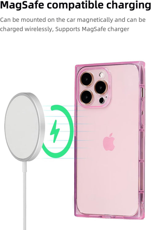 Square Case for iPhone 15 Pro Max, 6.7-inch Slim Clear Silicone Shockproof Case with Full Camera Protection, Pink