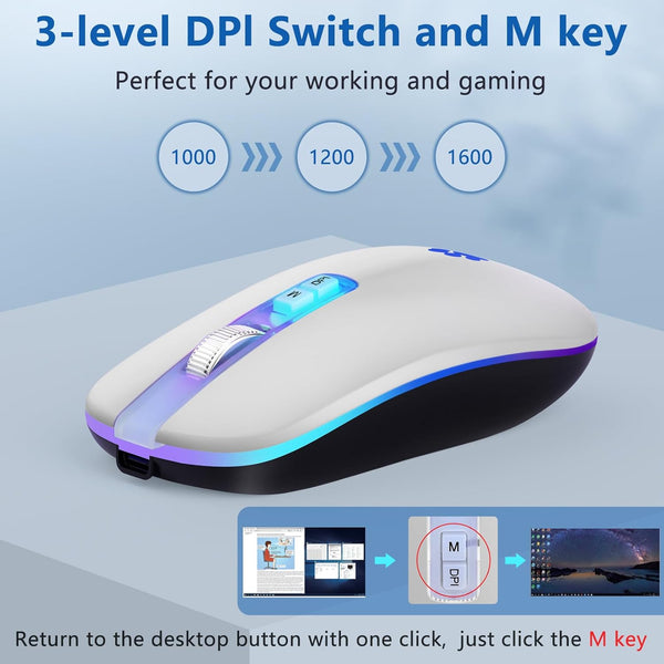 Wireless Mouse, Backlit LED Portable Slim Computer Mouse for Laptop, PC, MacBook, iPad, 2.4G Rechargeable