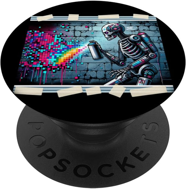 PopSockets Standard PopGrip - Cyberpunk Graffiti Robotic Skeleton Artist Cyborg Streetwear