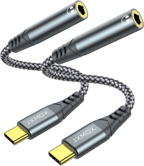 JXMOX USB Type C to 3.5mm Female Headphone Jack Adapter (2-Pack), USB C to Aux Audio Dongle for iPhone, Samsung