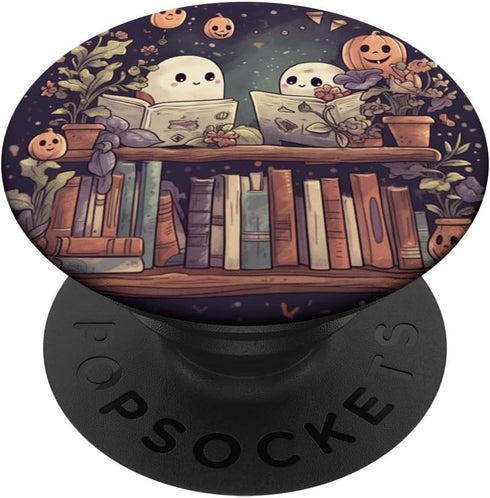 Cute Ghosts Reading Books PopSockets Standard PopGrip Halloween Librarian Book Lover