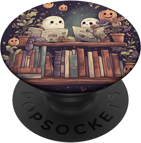 Cute Ghosts Reading Books PopSockets Standard PopGrip Halloween Librarian Book Lover