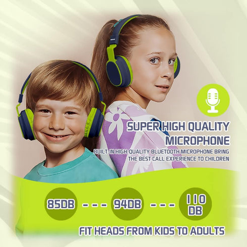 Kids Headphones Bluetooth 5.3 Wireless 60H Play Time Volume Limited 85/110dB Over Ear Foldable Protection Headset/Wired Aux Built-in Mic for Boy Girl Travel School Pad Tablet Deepblue