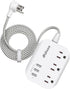 Mifaso USB Power Strip, Flat Plug Extension Cord with 3 Outlets, 3 USB Ports, 5ft Braided Power Cord