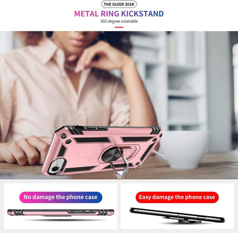 Yiakeng Military Grade iPhone 8/7/SE 2020/2022 Case with Screen Protector & Ring - Rose Gold