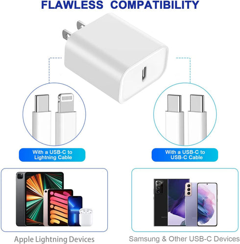 3Pack iPhone 15 Charge Block, USB C Charger Adapter, 20W Power Delivery Fast Charging Block for iPhone 15/14/13