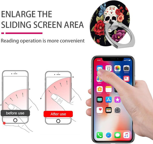 Cell Phone Ring Holder Grip, Flower Floral Rose Skull Finger Ring Stand, 360 Degree Rotation Universal Kickstand