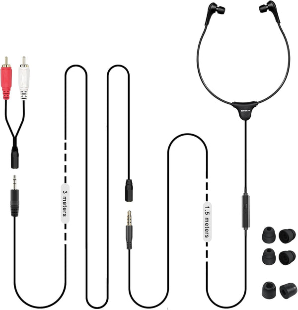 SIMOLIO Anti-Dropping Wired TV Earphone, Extra Long Cord Headphone with Mic for TV, 14.9ft Extension Cable