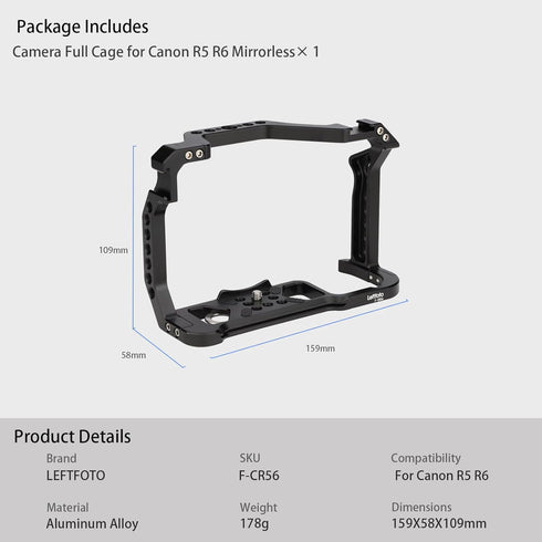Leftfoto R5 R6 Camera Full Cage for Canon Mirrorless,Extension Mount Microphone Fill Light Bracket Filming