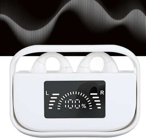 Open Ear Clip Headphones, Earbuds Bluetooth Headphones, Built in Mic with Ear Hooks, LED Display Charging Case, Fast Charging, IPX5 Waterproof for Running Fitness (White)