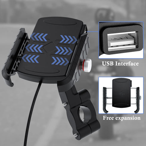 BATIGE Motorcycle Wireless Charger Phone Mount, 15W Qi Charger with USB 2.0, Waterproof for 12V/24V Devices