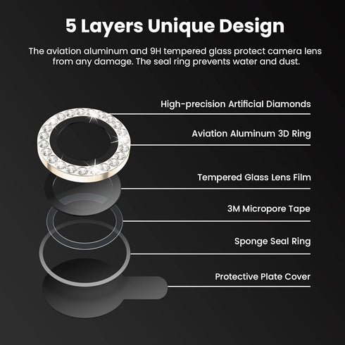 Tensea Camera Lens Protector for iPhone 13 Pro/iPhone 13 Pro Max - Bling Protection Tempered Glass Screen Protector