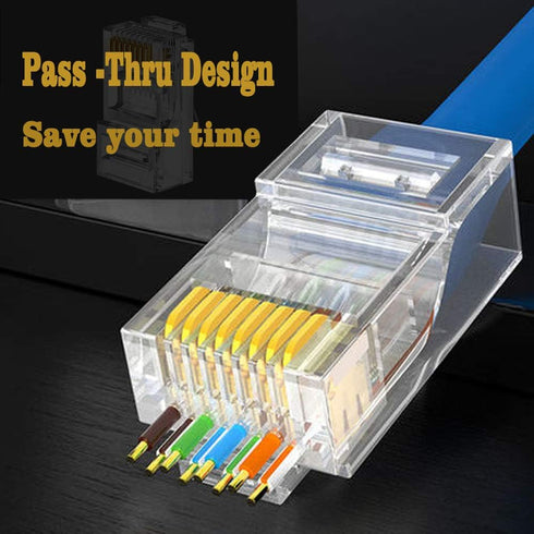 RJ45 Cat6 Cat5e Pass Through Connectors, 100 Packs Gold Plated 8P8C Modular Ethernet Network Plug