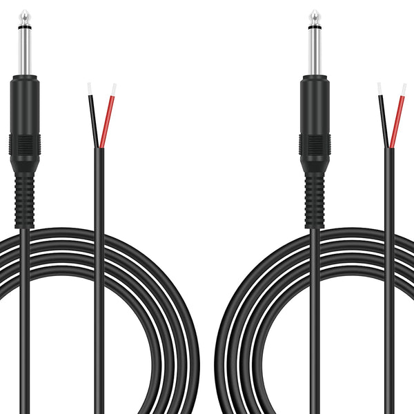 2 Pack 6ft Speaker Wire to 6.35mm 1/4 inch TS Mono Male Plug Adapter Connector to Bare Wire